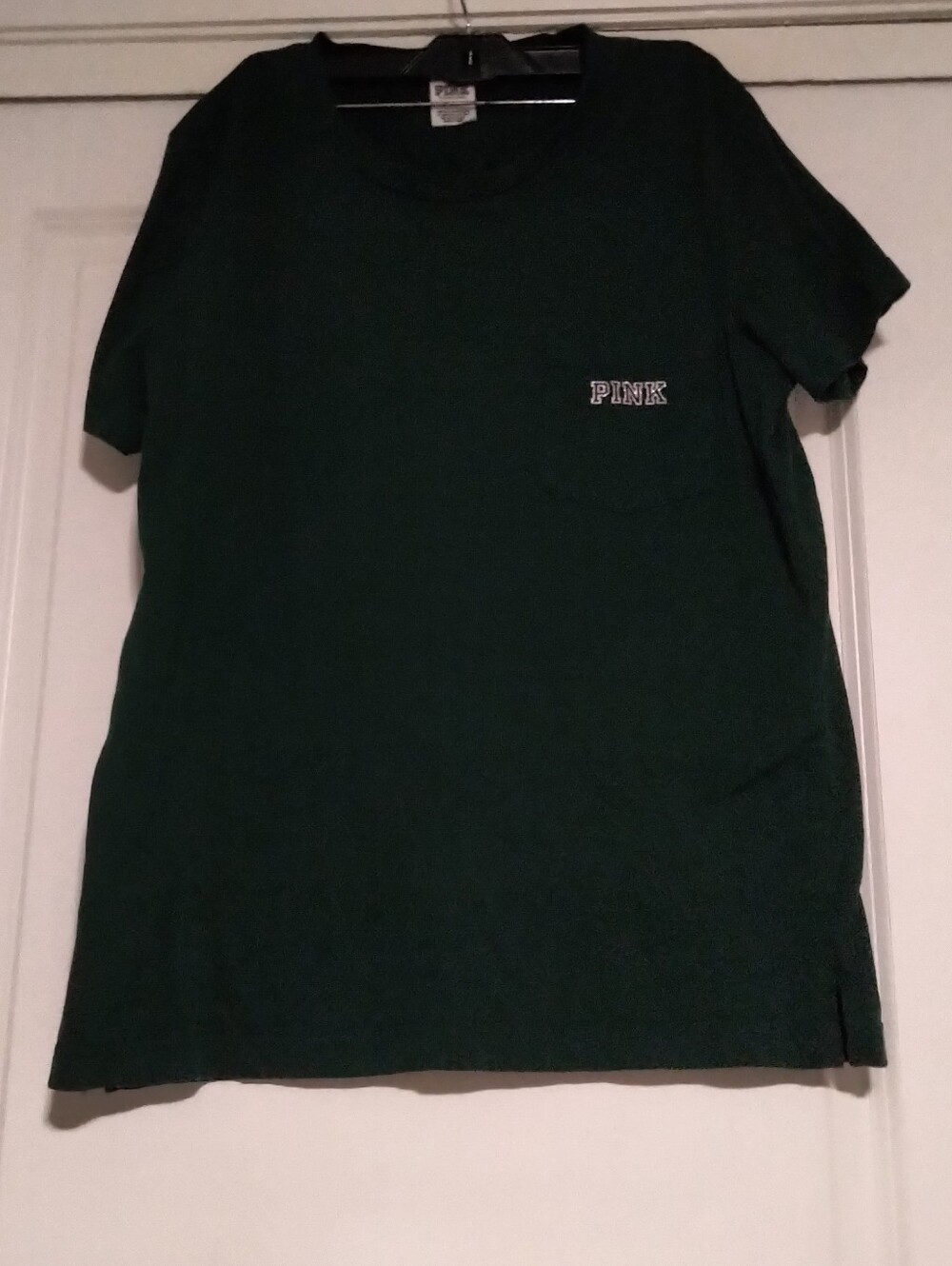 NEW PINK Victoria's Secret Glitter DOG Dark Green Short Sleeve Tee - Size L